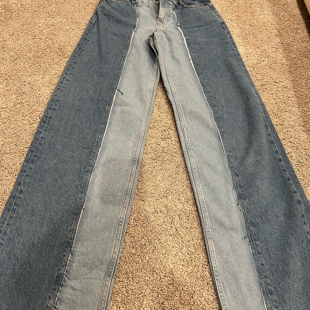 Zara Blue and Gray Flare Jeans